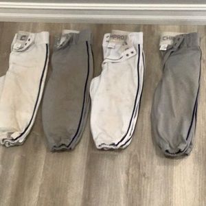 4 pair Used Youth baseball knickers 2 white/2 gray with navy stripe